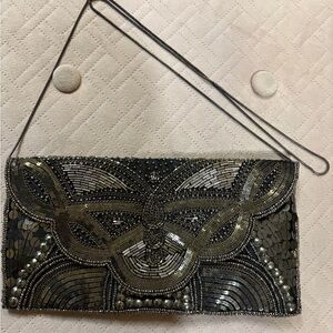 Ricki's Black with Silver & Bronze Beaded & Sequins Clutch